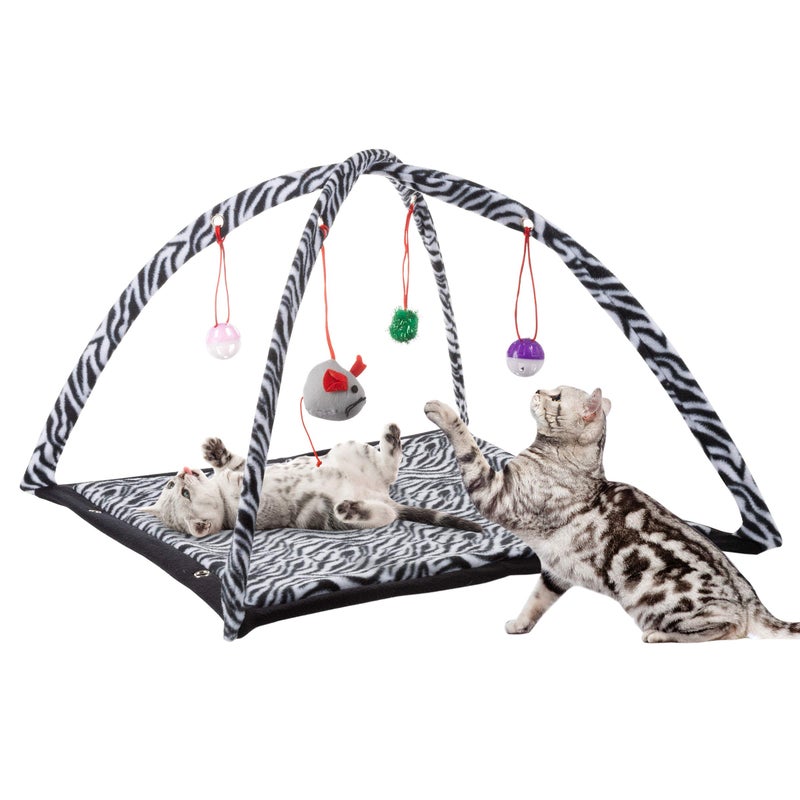 PETMAKER Cat Activity Center- Interactive Play Area Station for Cats, Kittens with Fleece Mat, Hanging Toys, Foldable Design for Exercise, Napping - Image 1